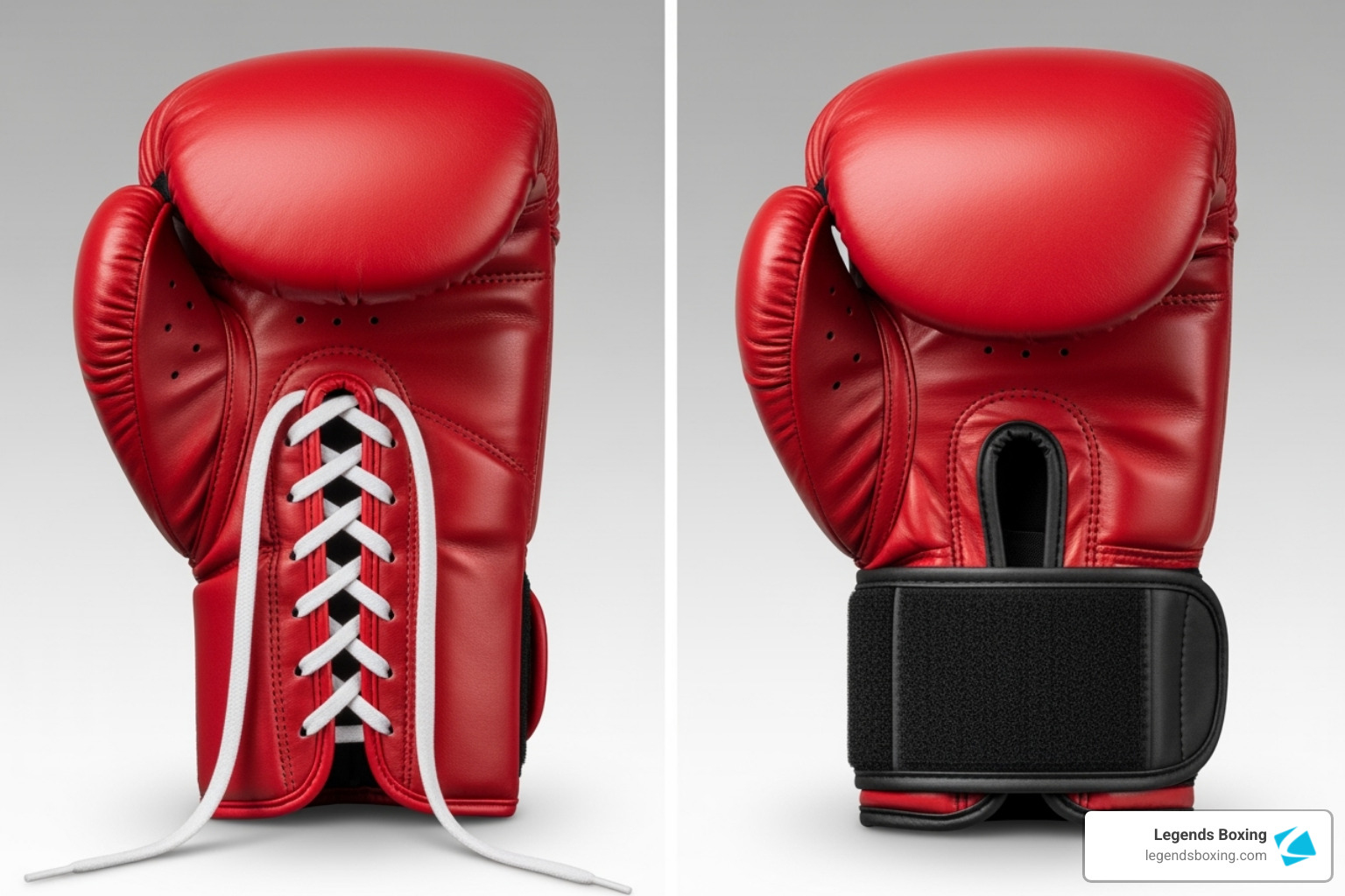 Side-by-side comparison of lace-up boxing glove and velcro boxing glove